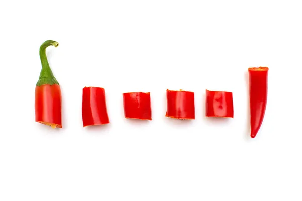 Red Chili Pepper Cut Slices Isolated White Background Creative Spicy — Stock Photo, Image