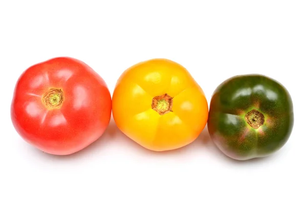 Ποικιλίες Τομάτας Που Απομονώνονται Λευκό Φόντο Ανάμικτες Ντομάτα Είναι Κίτρινο — Φωτογραφία Αρχείου