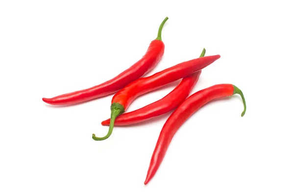 Červené Chilli Papričky Izolovaných Bílém Pozadí Creative Kořeněné Ostré Plochá — Stock fotografie