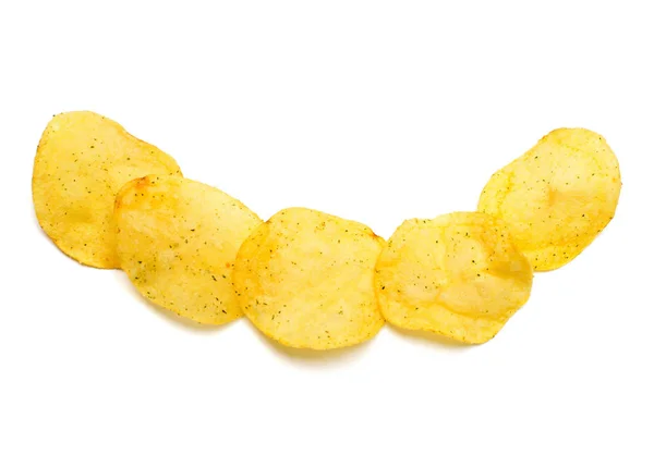 Conceito Criativo Com Batatas Fritas Belo Sorriso Comida Deitado Plano — Fotografia de Stock