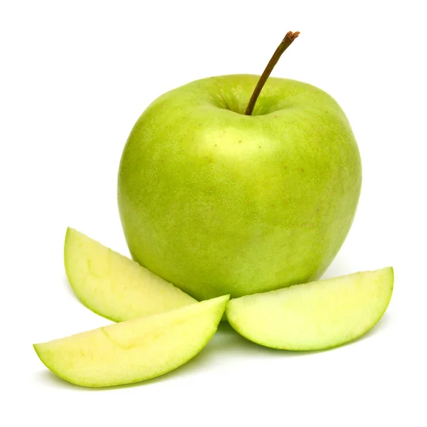 Apfelgrün Ganz Und Scheiben Isoliert Auf Weißem Hintergrund Flache Lage — Stockfoto