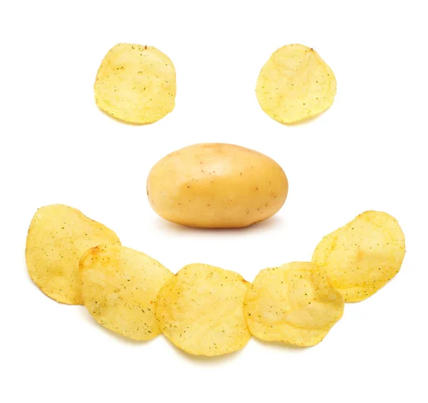 Conceito Criativo Com Batatas Fritas Rosto Palhaço Alegre Belo Sorriso — Fotografia de Stock