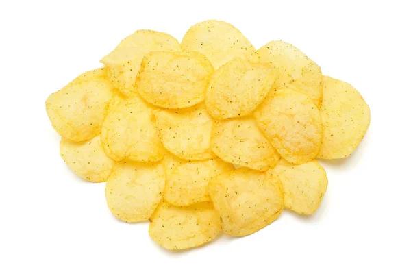 Kartoffelchips Isoliert Auf Weißem Hintergrund Flache Lage Draufsicht — Stockfoto