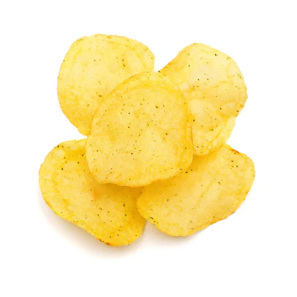 Potatischips Isolerad Vit Bakgrund Platt Lekmanna Top View — Stockfoto
