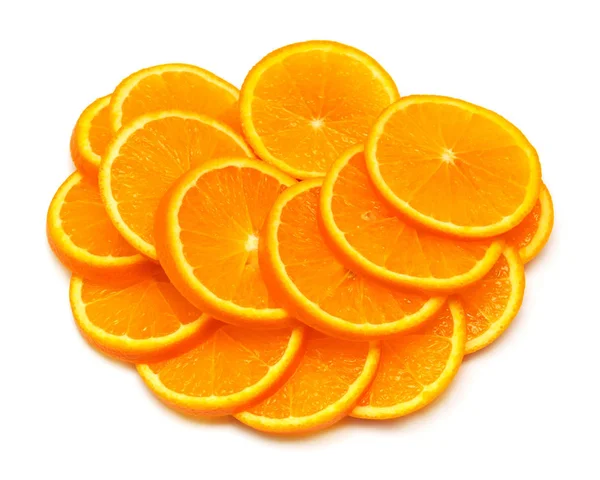Oranžové Ovoce Jeho Segmenty Nebo Cantles Izolované Bílém Pozadí Výřez — Stock fotografie