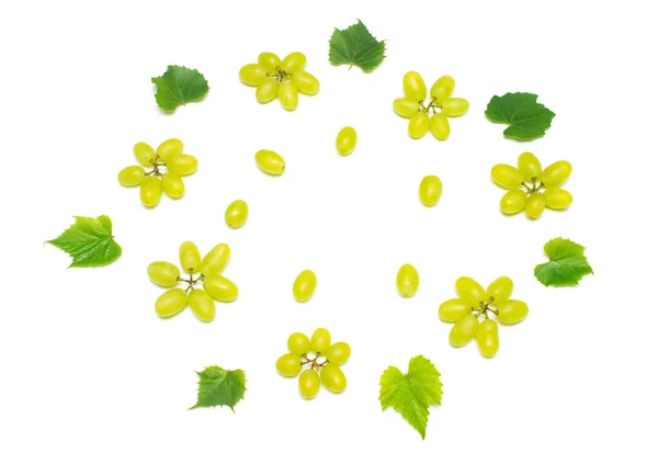 新鲜的绿色葡萄科孤立在白色背景上 蝴蝶形状的创意概念 顶视图 — 图库照片