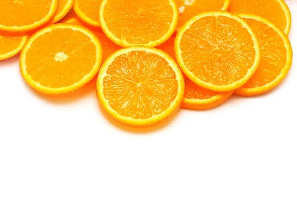 Narancssárga Gyümölcs Szegmensek Vagy Elszigetelt Fehér Háttér Kivágott Cantles Lapos — Stock Fotó