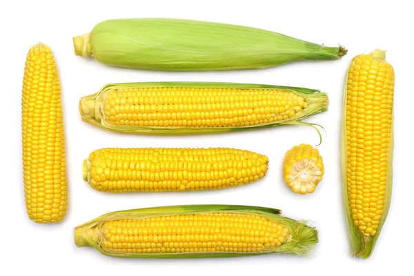 Zbieranie kukurydzy ze skórą lub bez skóry na białym grzbiecie — Zdjęcie stockowe