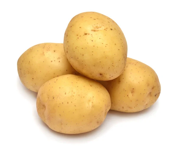 Grupo de patatas jóvenes aisladas sobre fondo blanco. Cosecha nueva. Fl —  Fotos de Stock