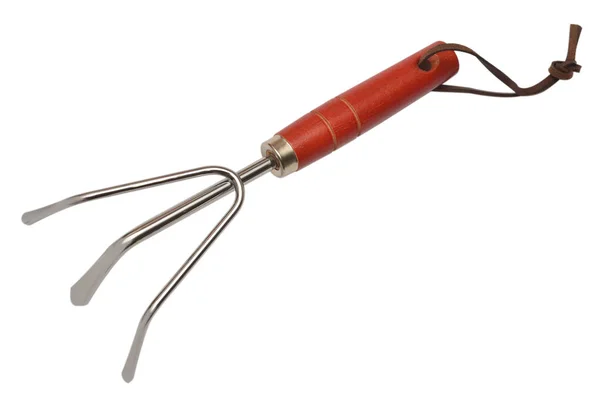 Mini hand rake ripper. Garden tool cultivator isolated on white — Stock Photo, Image