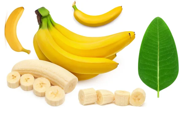 Verzamel banaan één, bos en blad. Banaan zonder schil half — Stockfoto