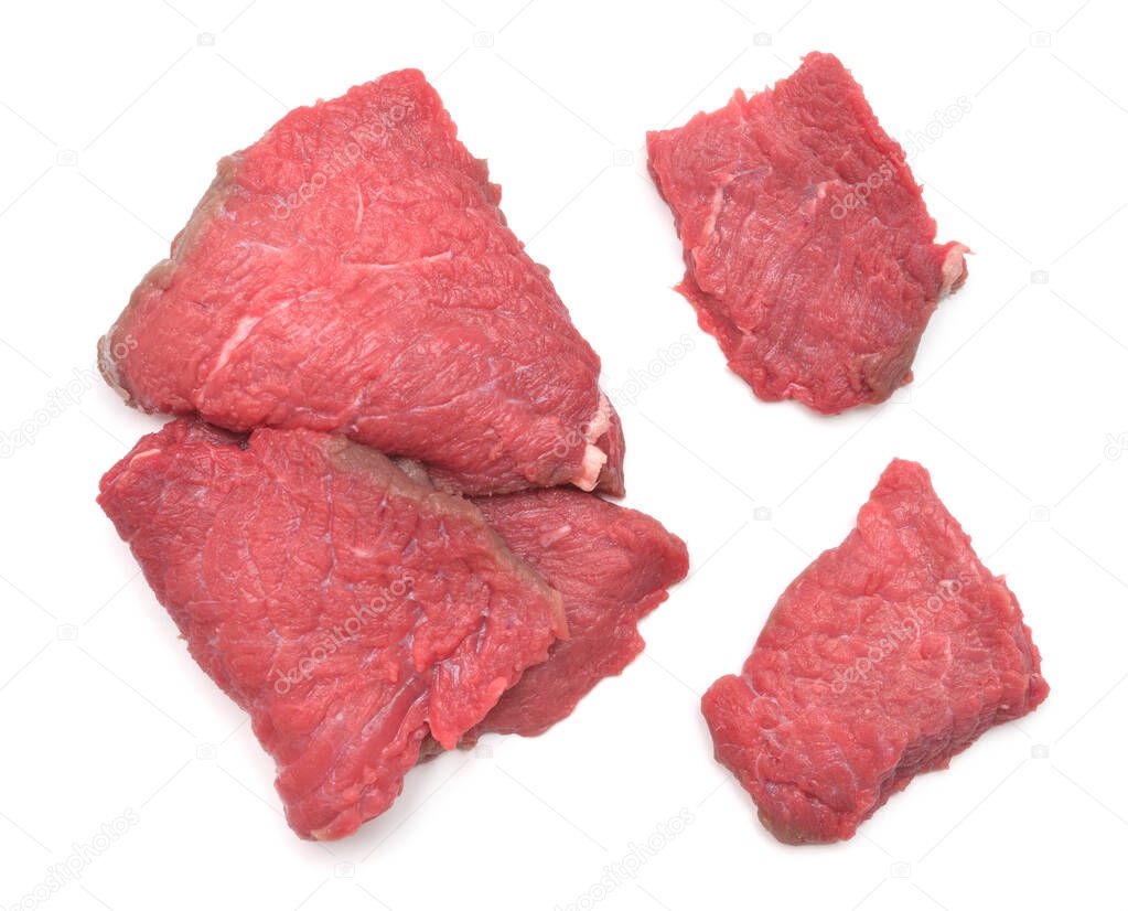 Fresh veal meat isolated on a white background. Raw beef steak. 