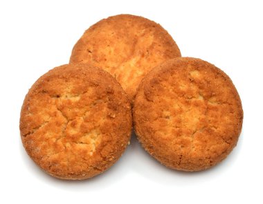 Tereyağlı kurabiye, bisküvi, beyaz arka planda izole edilmiş hamur işi. Buraya...