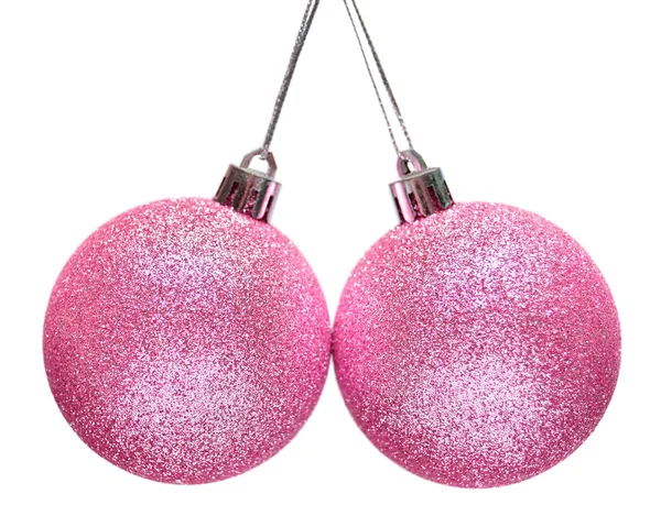 Duas bolas de Natal cor-de-rosa isoladas no fundo branco. Perfeitamente. — Fotografia de Stock