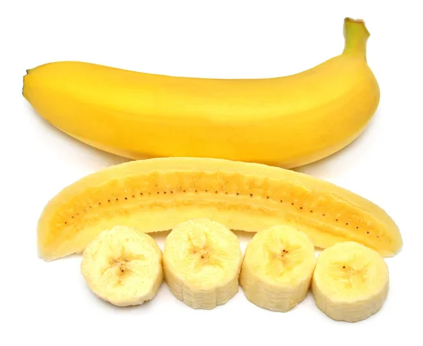 Banaan geheel, plak en half geïsoleerd op witte achtergrond. Persoon — Stockfoto