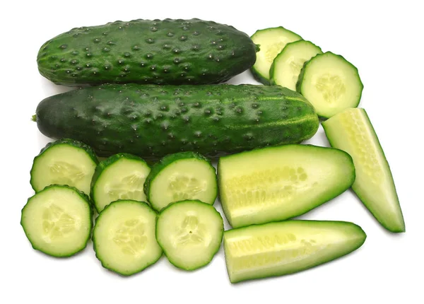 Cucumber slices isolated on white background. Top view, flat lay — Stock Photo, Image