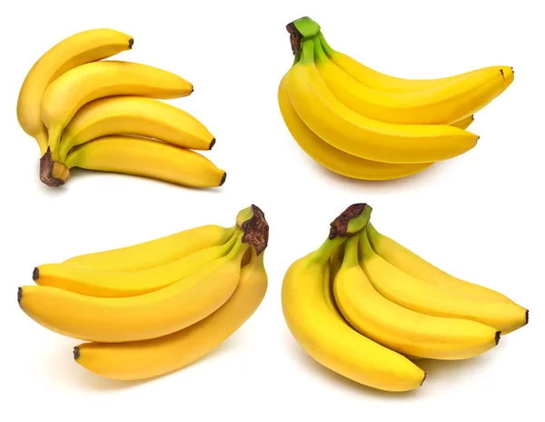 Collection Banana Bunch Isolated White Background Top View Flat Lay — Stock Photo, Image