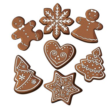 Bir set Noel kurabiyesi. Kızıl adam izole edilmiş.