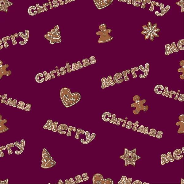 Gingerbread cookie seamless pattern - Merry Christmas. Background. — Stock Vector