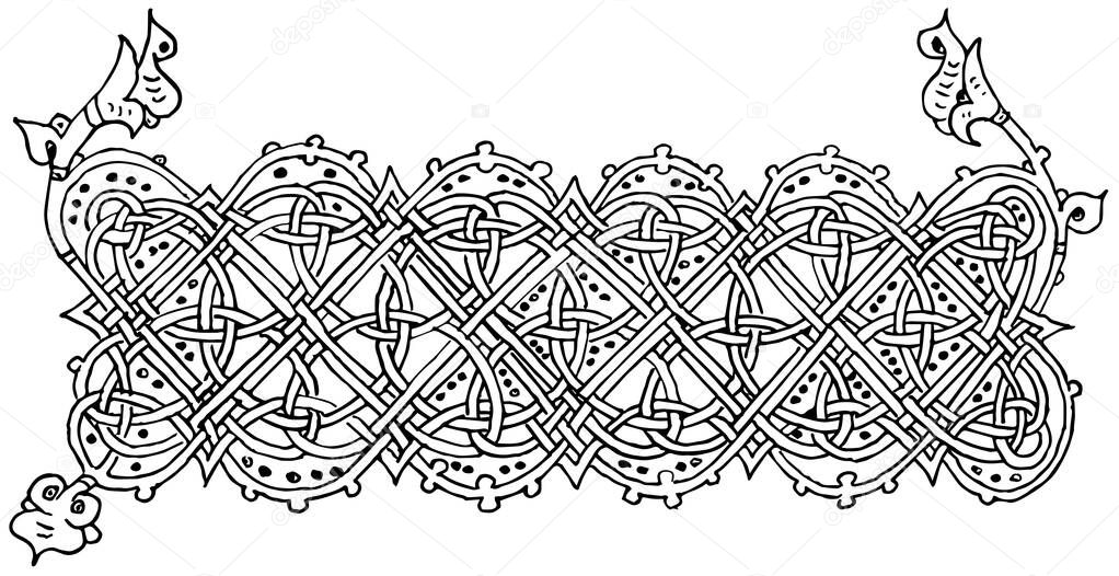 Rectangular horizontal pattern with ornamental motifs, on white background