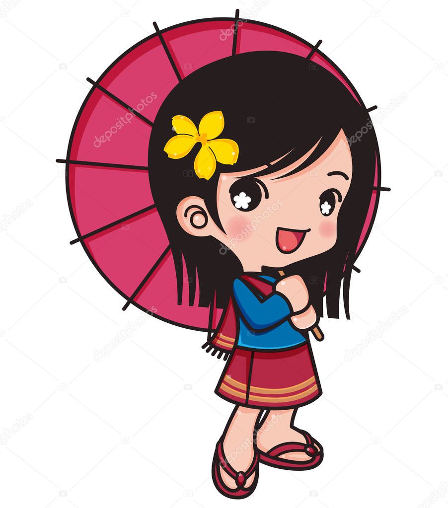 Chiang Mai smile girl with umbrella