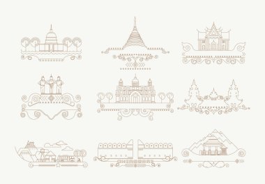 Chiang Mai Tayland satır Icon set bina