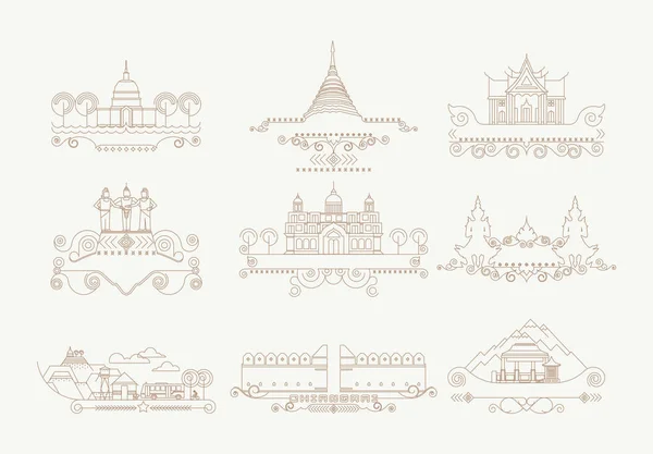 Chiang Mai Thaïlande ligne de bâtiment icône ensemble — Image vectorielle