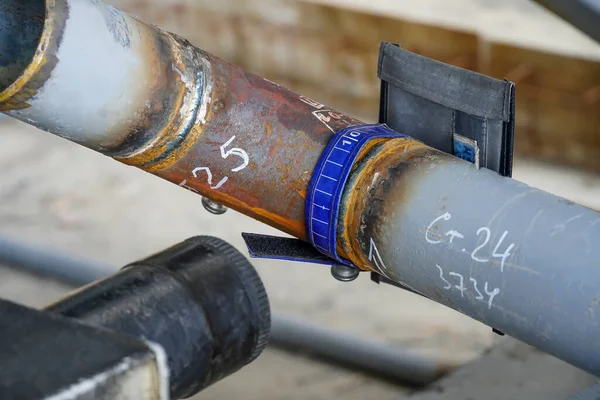 Niet Destructief Testen Van Gelaste Verbindingen Van Pijpleiding Bij Bouw — Stockfoto