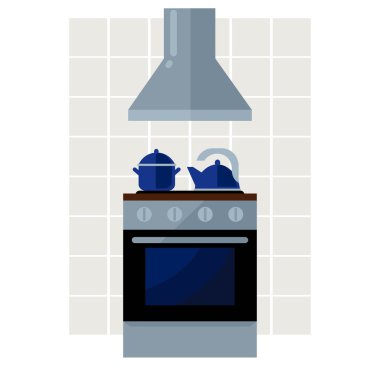 Mutfak soba düz vektör çizim.