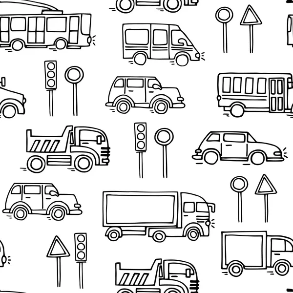 Sketch urban transportation vector seamless pattern. — Stock Vector