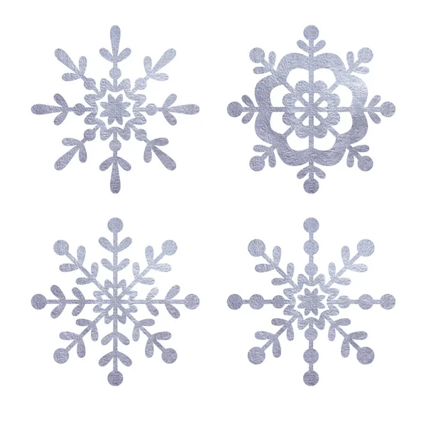 Gümüş kar tanesi suluboya elle boyanmış tırnak.