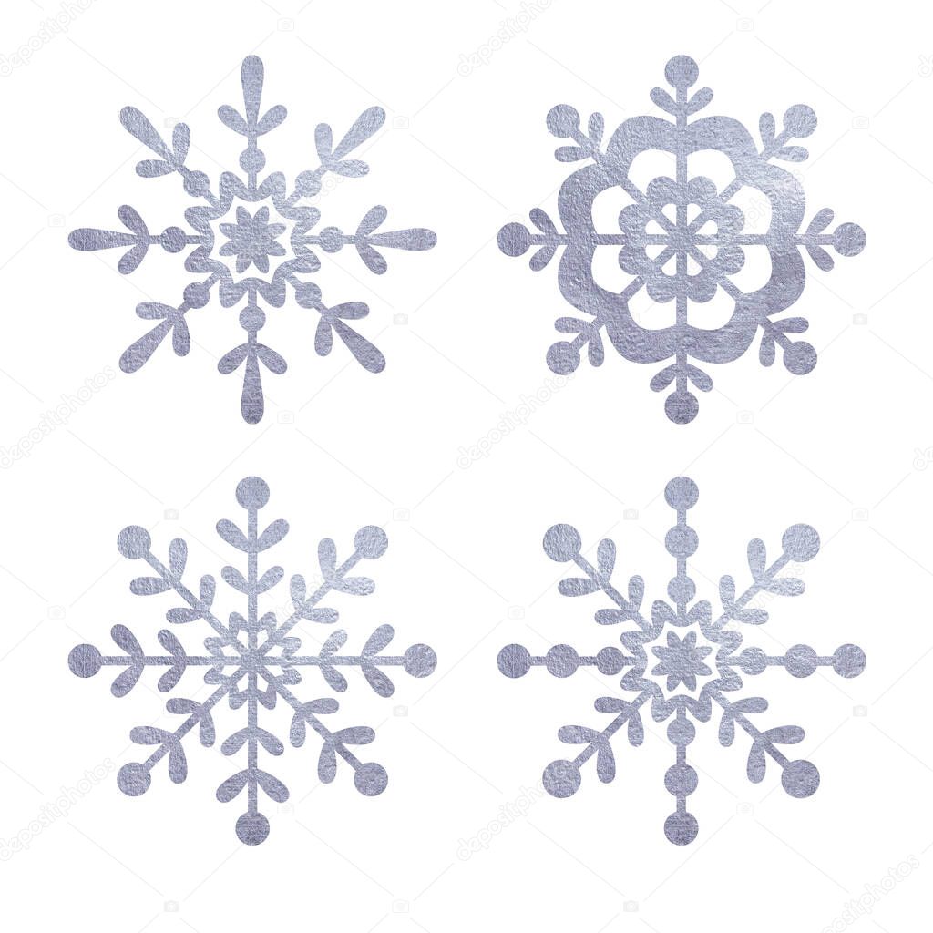 silver snowfloke watercolor hand painted clipart.