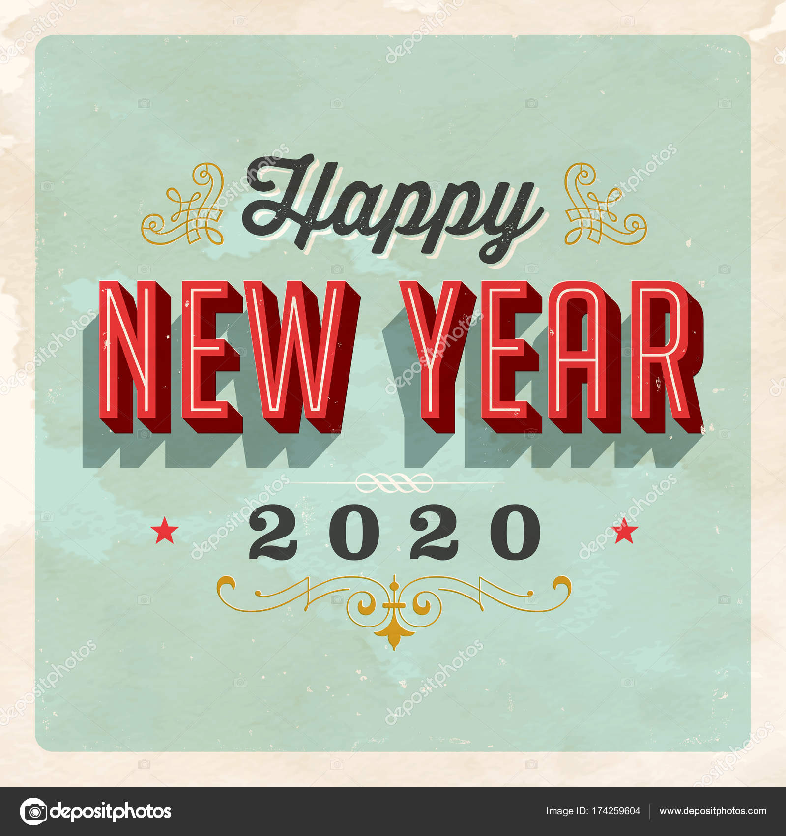 Vintage 2020 New Year's Eve greeting card. Stock Vector by ...