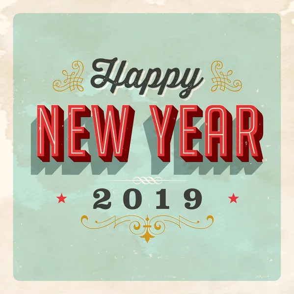 Vetor vintage 2019 Feliz Ano Novo cartão de saudação . —  Vetores de Stock