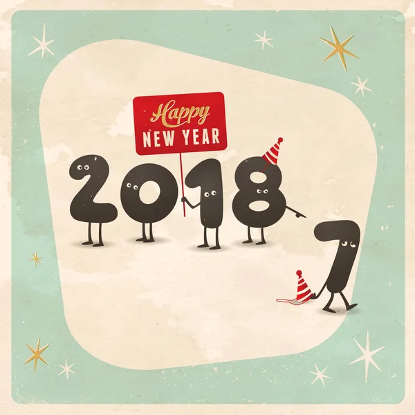 Carte de vœux drôle de style vintage - Bonne année 2018 — Image vectorielle