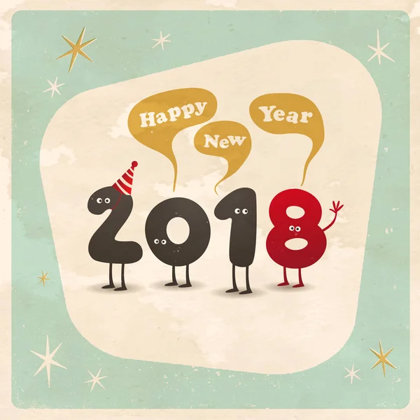 Vintage stijl grappige wenskaart - Happy New Year 2018 — Stockvector
