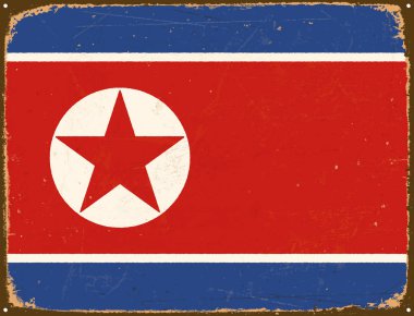 Vintage Metal işareti - Kuzey Kore bayrağı - vektör Eps10