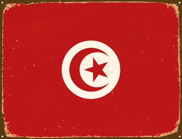 Panneau Métal Vintage - Drapeau Tunisie - Vecteur EPS10 . — Image vectorielle