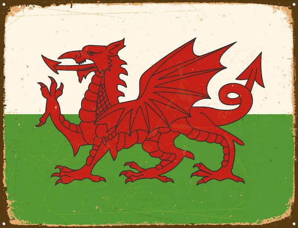 老式金属标牌-威尔士旗-矢量 Eps10 — 图库矢量图片