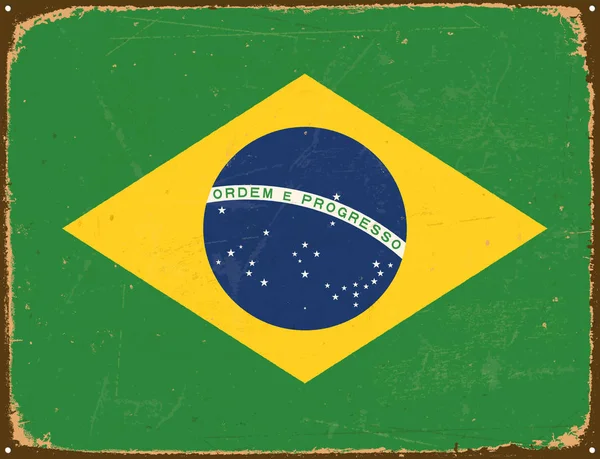 Vintage Metal Sign - Brazil Flag - Vector EPS10. — Stock Vector