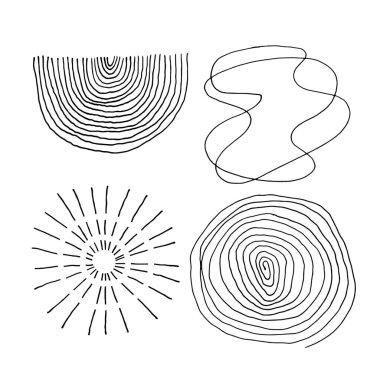 Dekorasyon, davetiyeler, posterler, kart, kumaş için, el yapımı vektör soyut grafik ögeleri kümesi.