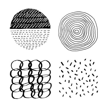 Dekorasyon, davetiyeler, posterler, kart, kumaş için, el yapımı vektör soyut grafik ögeleri kümesi.