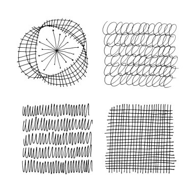 Dekorasyon, davetiyeler, posterler, kart, kumaş için, el yapımı vektör soyut grafik ögeleri kümesi.