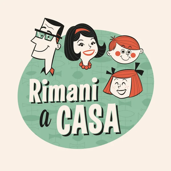 意大利语复古风格图解 Rimani Casa 待在家里 向量Eps10 — 图库矢量图片