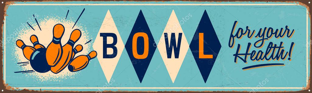 Vintage style, painted or enamelled metal sign - Bowl for your health! - Vector EPS10. Grunge effects can be easily removed for a brand new, clean sign.