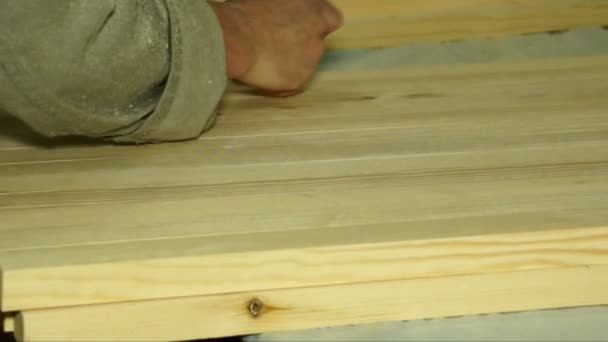 Marcação de peças de madeira . — Vídeo de Stock