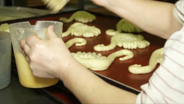 Broodjes op een bord voor bakken — Stockvideo