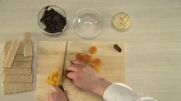 Cut prunes and dried apicots. — Stock Video