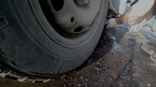 Car wheel close-up shot. — Stock Video