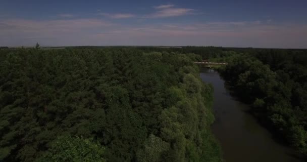 Bir nehir üzerinde bir köprü havadan görünümü — Stok video